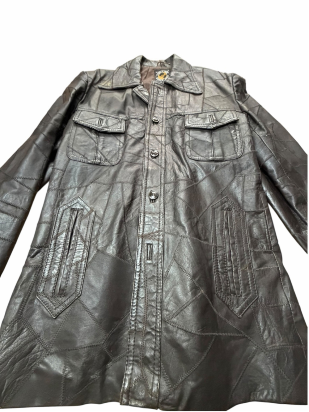 VTG 70s World Wide Sports Wear Patchwork Leather Jacket Size 38 Fits Women 8 - Picture 3 of 8